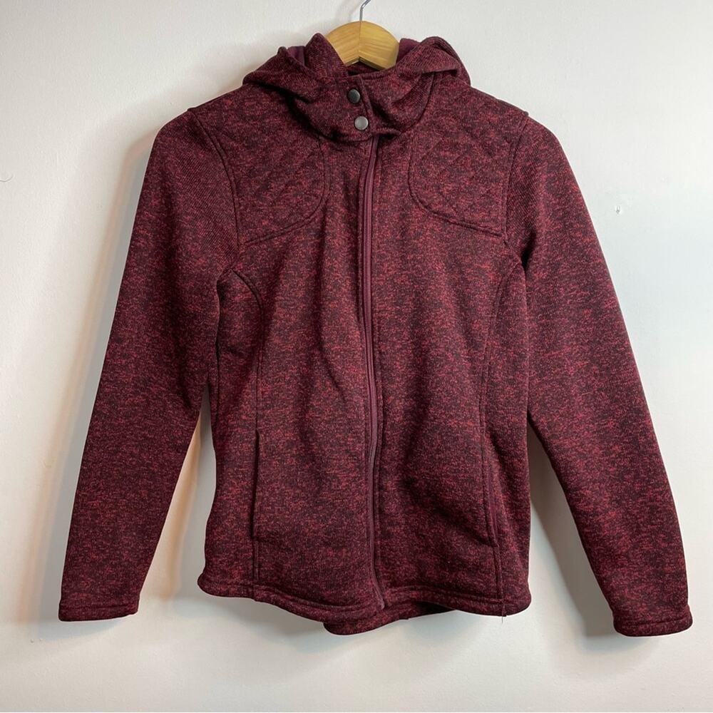 Eddie Bauer Radiator Fleece Sweater Jacket Hoodie Red Black Buffalo Plaid M cozy